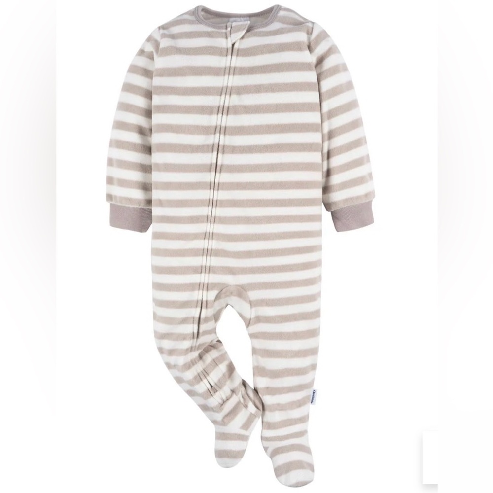 Gerber Striped Beige and White Two-Way Zipper Footie